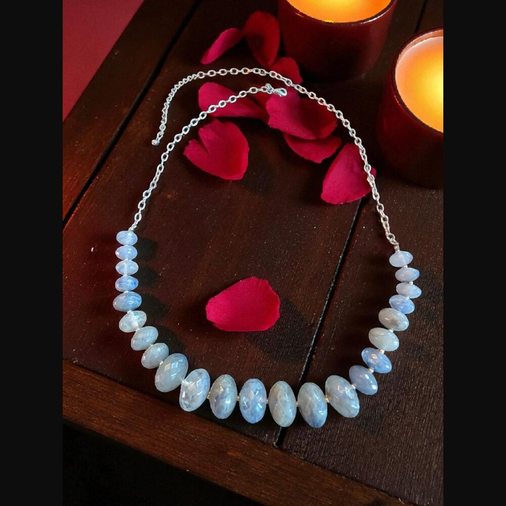 Chicos Silver Tone Acrylic Simulated Stone Chunky Statement Necklace 43"
